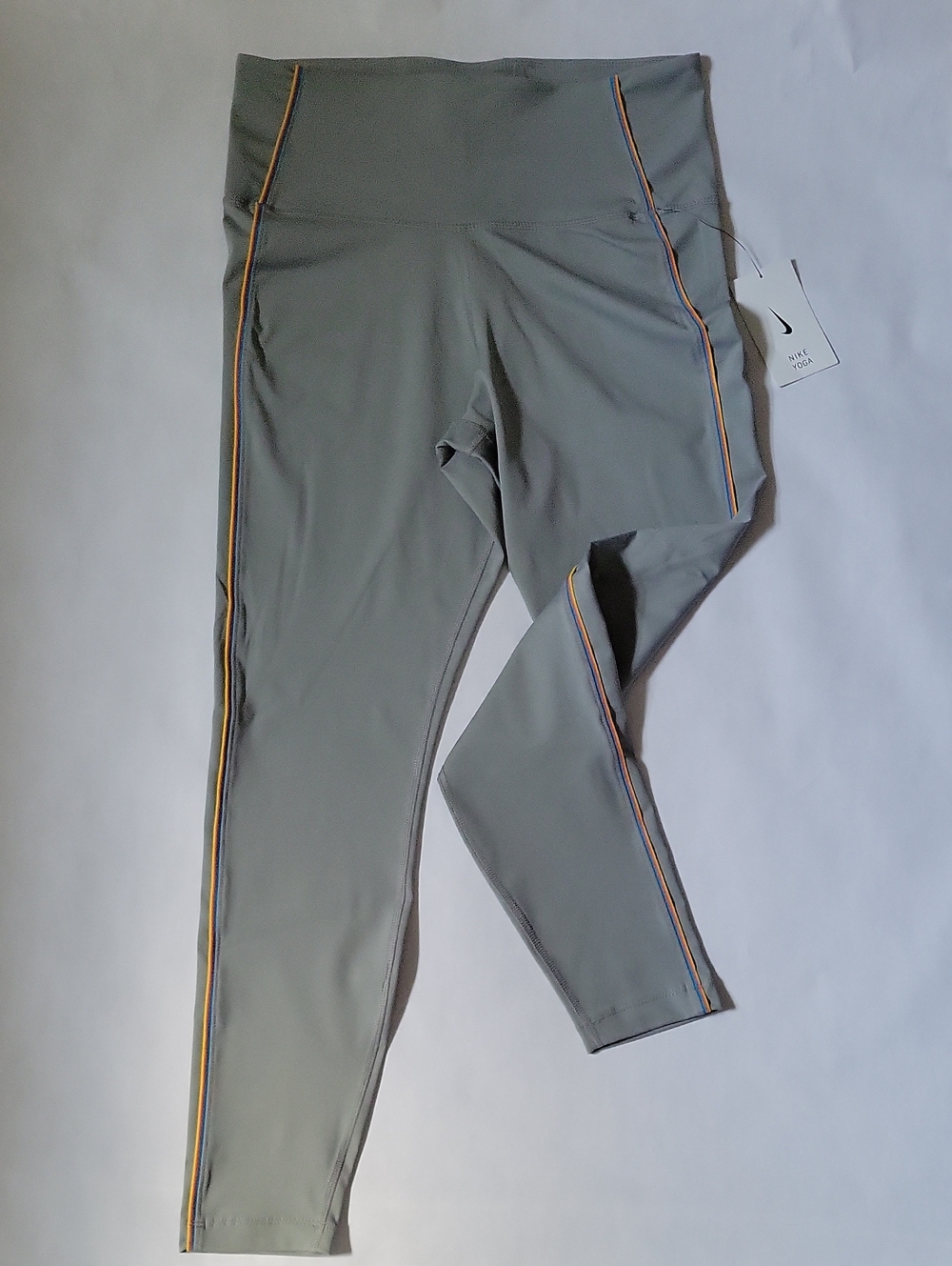 Nike Yoga DRI- FIT Gray High-Waist Leggings with Yellow & Orange Trim sz L